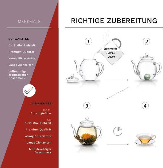 Produktbild Creano Tee in Geschenkbox 12 Kugeln Erblühtee Weisser Tee und Schwarzer Tee No.4 (240 g)