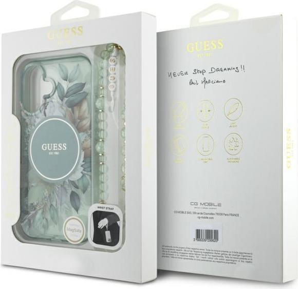 Image du produit Guess GUHMP16MHFWBRCESN iPhone 16 Plus 6.7" zielony/green hardcase IML Flowers With Pearl Strap MagS