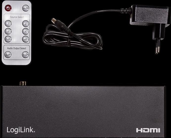 Actual product image LogiLink HDMI switch, 4x1 port, 4K/60 Hz, HDCP, HDR, ARC, Audio Extract, RC