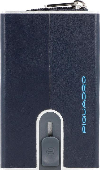 Piquadro Blue Square, Leather Card Holder, Square Sliding System with Zipp