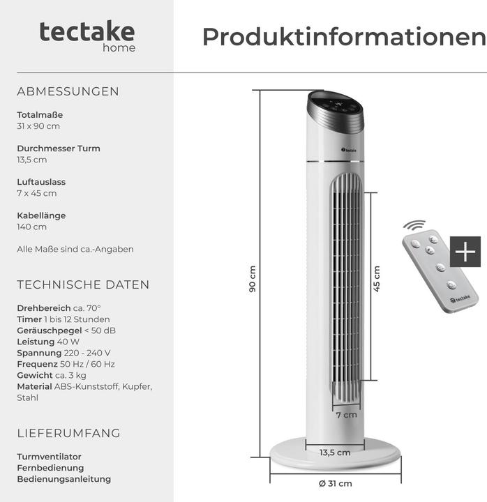 Actual product image tectake Tower fan (50 dB)