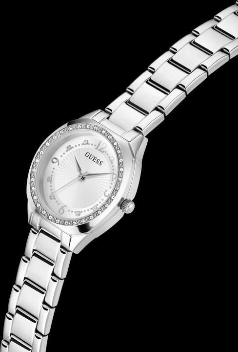Actual product image Guess P SLV CS W/ CRYS / SUN WHT DL / P SLV BRCT Wristwatch (Watch with gemstone, 30 mm)