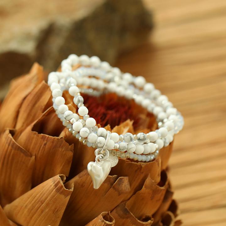 Andreani Armband aus echtem Howlith mit Herzanhänger (80 cm, Howlith)