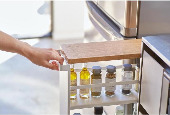 Image du produit Yamazaki Chariot étroit avec plateau en bois TOWER