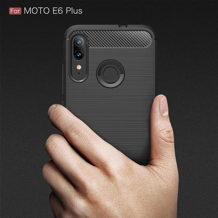 Actual product image König Design Case Mobile Protection for Motorola E6 Plus Case Cover Bumper Carbon Optics TPU Grey (Motorola Moto E6 Plus)