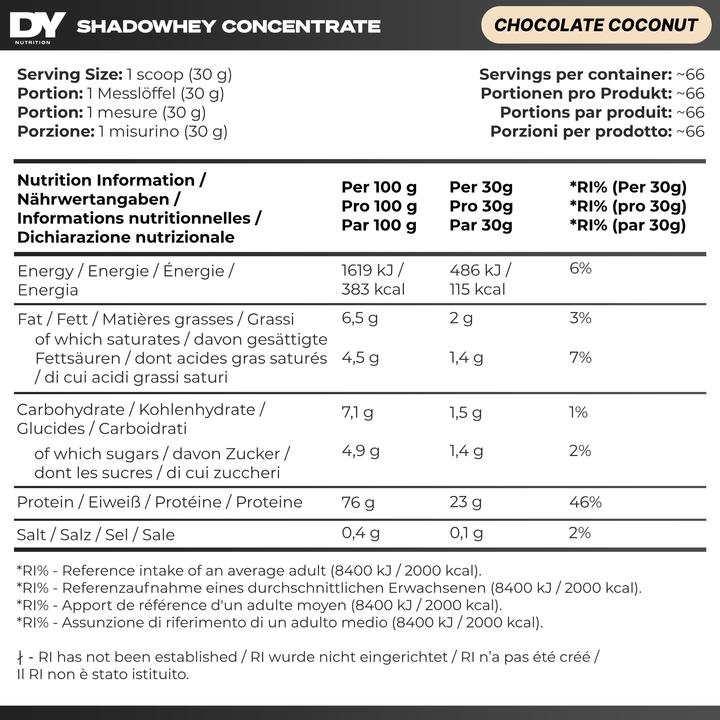 Nutritional values and ingredients DY Nutrition Shadowhey Concentrate Whey Protein (Chocolate coconut, 2400 g)