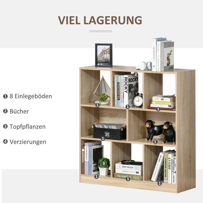 Actual product image Swisshandel24 Bookcase Shelf Standing shelf, 8 shelves, 97.5x30x100cm, oak look (97.5 x 30 x 100 cm)