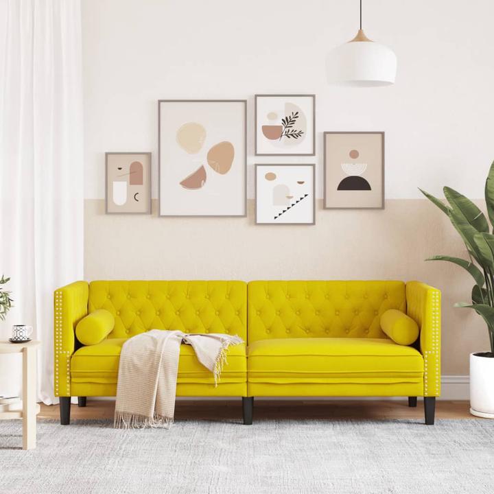 Actual product image VidaXL Chesterfield sofa bolsters 3-seater couch upholstered sofa yellow velvet (Chesterfield)