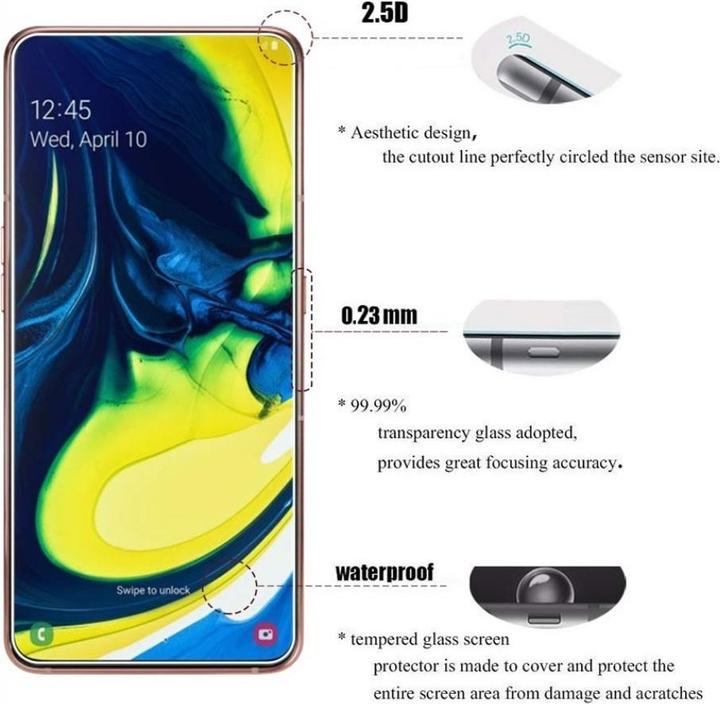 Produktbild Screenguard Samsung Galaxy A80 Panzerglas Schutzfolie Case Friendly Design (1 Stück, Samsung Galaxy A80)