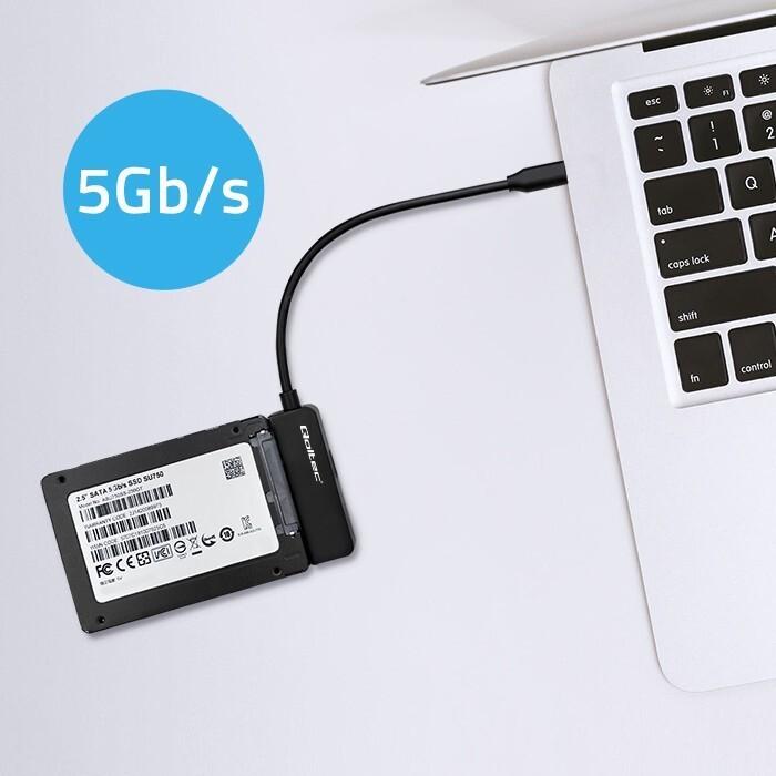 Actual product image Qoltec SATA adapter for 2.5" SSD HDD, USB C, 2TB