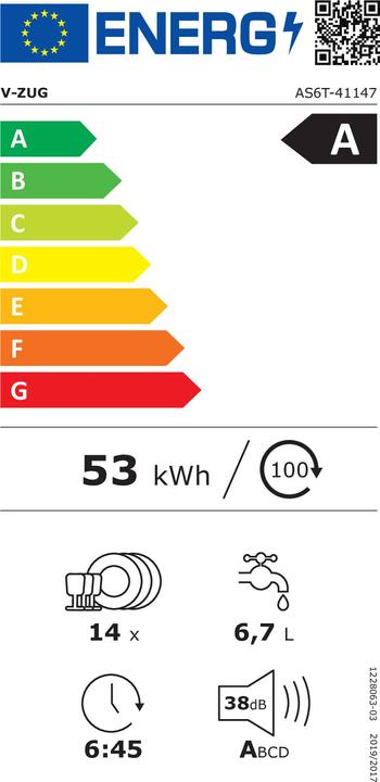 Etichetta energetica V-Zug Lave-vaisselle AdoraVaisselle V6000 VGB