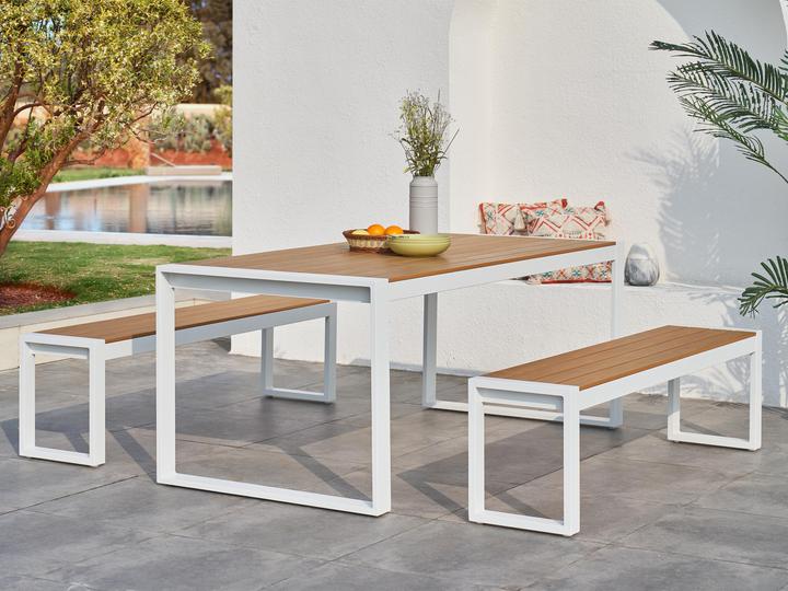 Produktbild Axi Tony Gartentisch mit 2 Bänken Weiss mit Polywood in Teakholz- (190 cm)