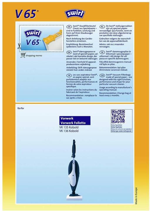 Energie-Label Swirl Staubbeutel V65 (4 x)
