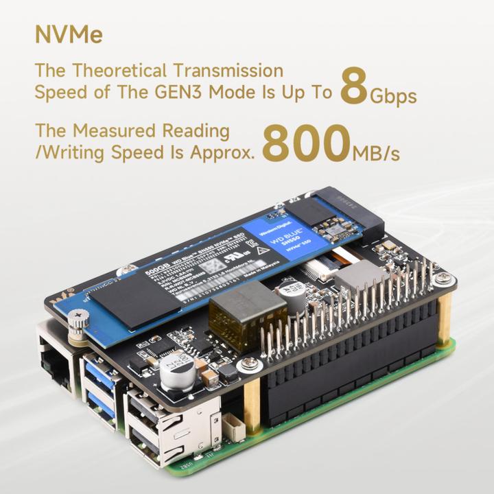 Image du produit WaveShare PCIe auf M.2 SSD HAT+ (B) mit PoE für Raspberry Pi 5
