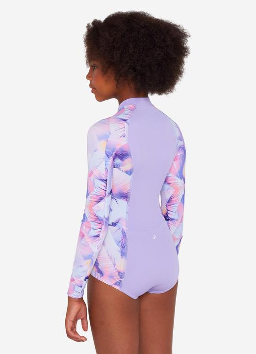 Actual product image Olaian Badeanzug langarm Surfen Mädchen Frontreissverschluss Lucy 500 violett