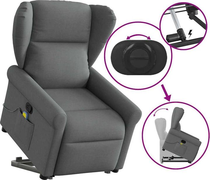 Actual product image VidaXL Massage chair with stand-up aid dark grey fabric
