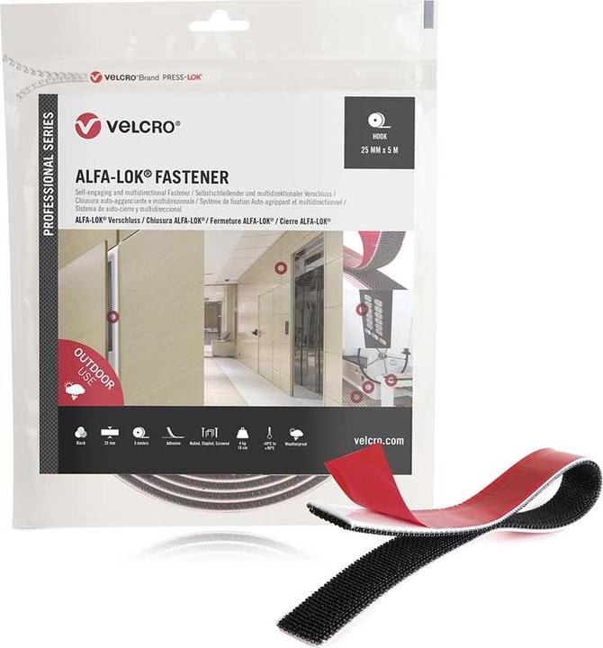 Velcro brand VEL-PS20028 Professional Series Pilzkopf-Haken Klettband, 25mm x 5m, Schwarz (25 mm)