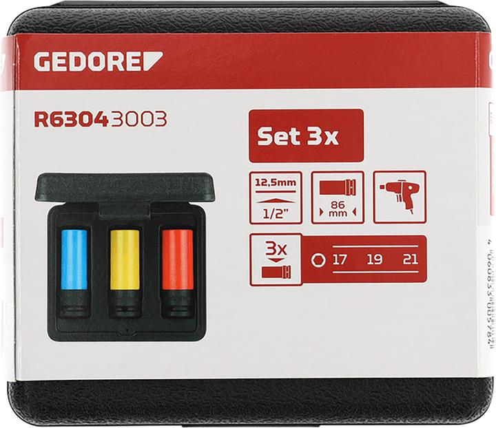 Actual product image Gedore Red Power spanner socket set 1/2 with protective sleeve 17. 19 & 21 mm (19 mm, 21 mm, 18 mm, 17 mm, 20 mm)