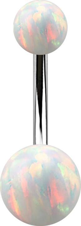 Star Piercing Banane silber mit zwei Kugeln Opal weiss (ohne Messing, Chirurgenstahl 316L)