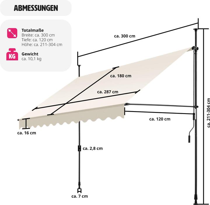 Produktbild tectake Klemmmarkise (3 m)