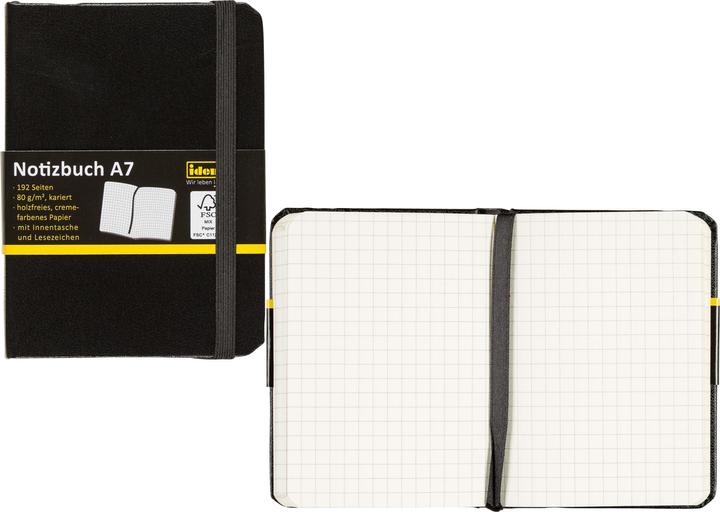 Produktbild Idena Notizbuch A7 kariert schwarz FSC-Mix (A7, Kariert, Harter Einband)