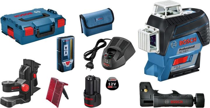 Laserzieltafel, Schnellladegerät GAL 12V-40 Professional (1 600 A01 9R3), 1x Akku GBA 12V 2.0Ah (1 600 Z00 02X), Halterung für Laserempfänger LR 6/7 (1 608 M00 C1L), L-BOXX 136 (1 600 A01 2G0), Universalhalterung BM 1 Professional (0 601 015 A01), Laser-Empfänger LR 7 Professional (0 601 069 J00), Tasche