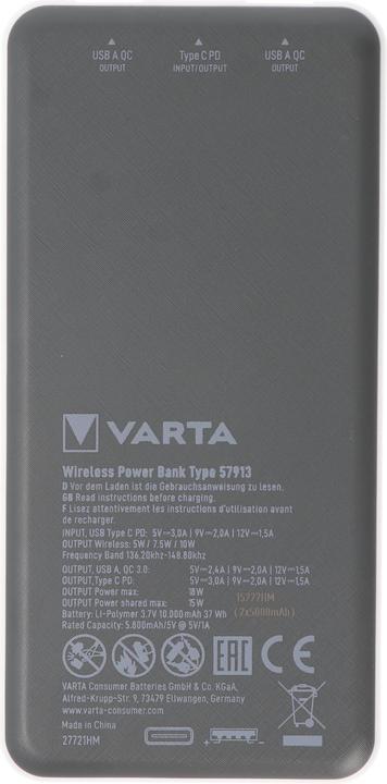 Image du produit Varta Wireless Power Bank (10000 mAh, 18 W, 37 Wh)