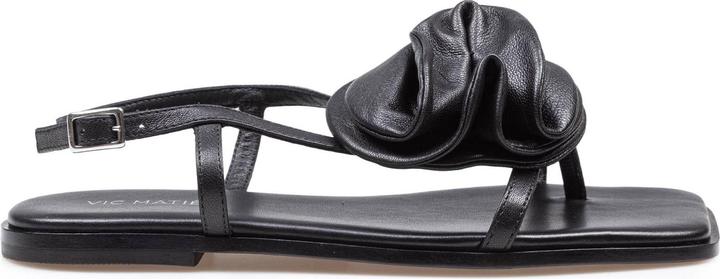 Actual product image Vic Matie square open sandal in leather with applied flower color black (39)