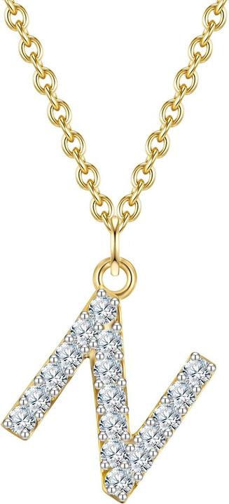 Immagine prodotto Glanzstücke München Lettera N da donna in argento sterling con zirconia cubica in oro giallo 45,0 cm di catena base + (Argento, 40 - 45 cm)