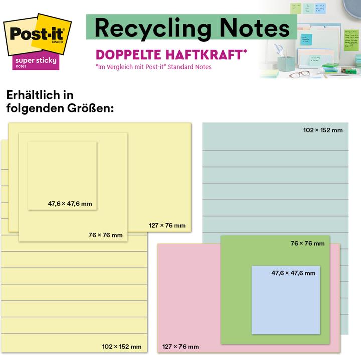 Produktbild Post-it Super Sticky Haftnotizen Recycling (102 x 152 mm)