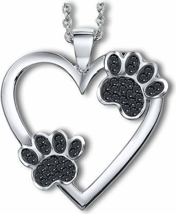 Crystalp Playful Heart Necklace with Paws 30257.JET. R