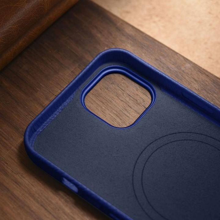 Actual product image iCarer litchi Premium leather case for iPhone 14 Plus Magnetic leather case with magSafe dark blue ( (Apple iPhone 14 Plus)