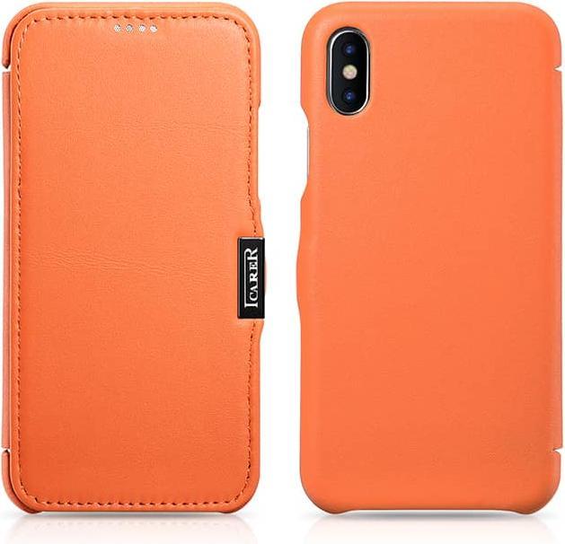 Produktbild iCarer iPhone X/XS - Luxury Series Echtleder Flip Case RI802-IG, orange (Apple iPhone X, Apple iPhone XS)