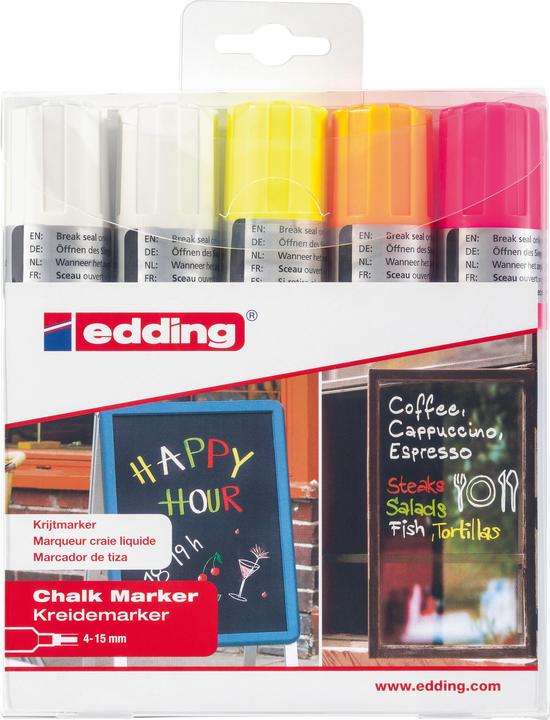 Edding 4090 Marqueur à la craie (Orange, Blanc, Jaune, Pink, 15 mm, 5 x)