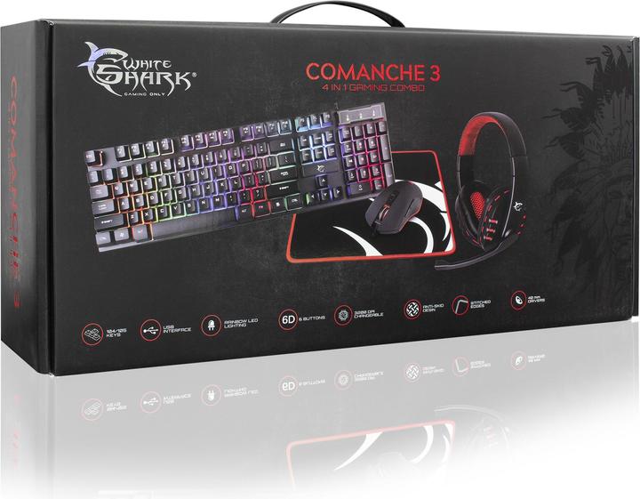 Actual product image White Shark Gaming keyboard with mouse and headphones Comanche 3, With backlight, US layout (US, Cable)