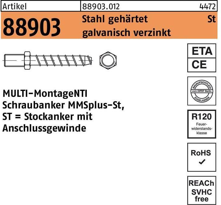 Produktbild Heco Stockanker R 88903 MULTI-MONTI MMSplus-St 10 x 75/25 SW 13 Stahl gehärtet galvanisch verzinkt gal... (25 Stk.)