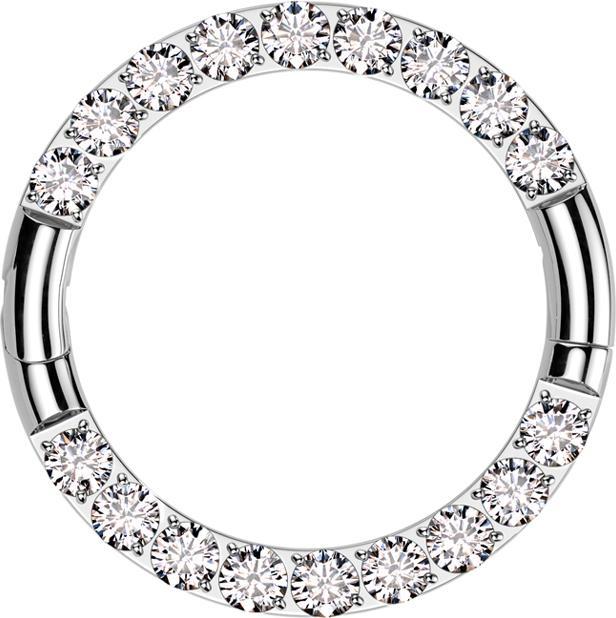 Actual product image Star Piercing Micro segment ring hinged silver front crystals silver two interruptions (without brass, Titanium G23)