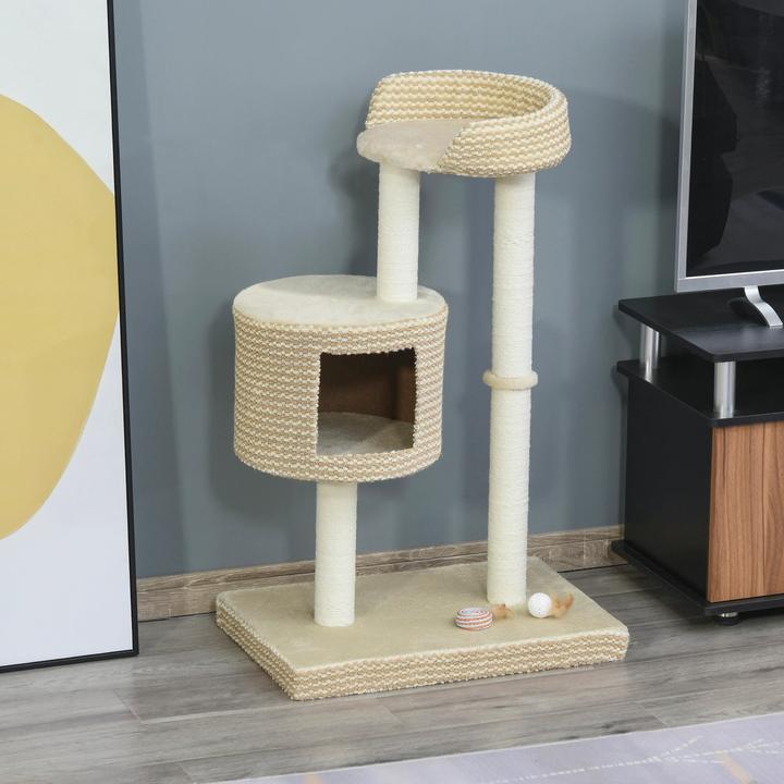 Produktbild PawHut Katzenkratzbaum, kuschelige Aussichtsplattformen, beige und kaffee, 61x41x96cm (96 cm, Braun)
