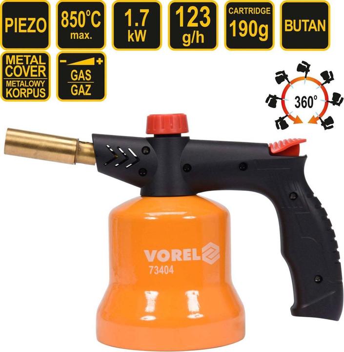Produktbild Toya Vorel Gaslötlampe mit Piezo-Zündung | 850°C | für 190g-Kartuschen | Lötbrenner Gasbrenner Bunsenbren