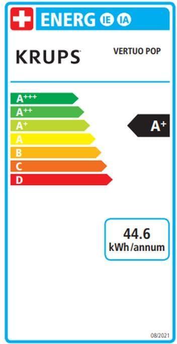 Label énergétique Krups Nespresso Vertuo Pop (NESPRESSO Vertuo, Prise UE)