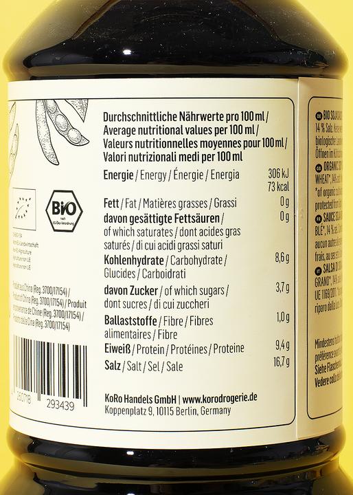 Nährwerte und Zutaten KoRo Bio Sojasauce (1000 g)