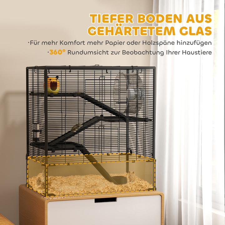 Actual product image PawHut Zwerghamster-Käfig Stahl, gehärtetes Glas Schwarz
