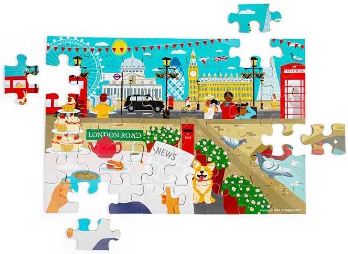 Bigjigs Holz-Bodenpuzzle „London City“, 48-teilig.