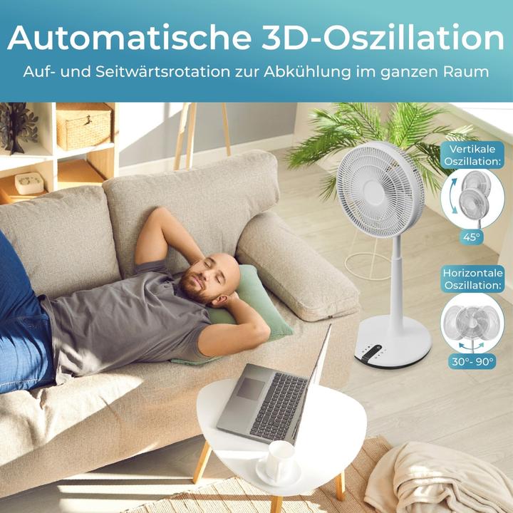Produktbild KLAMER 3D Ventilator, extra leiser DC Standventilator mit Fernbedienung, 12 Geschwindigkeitsstufen (53 dB)