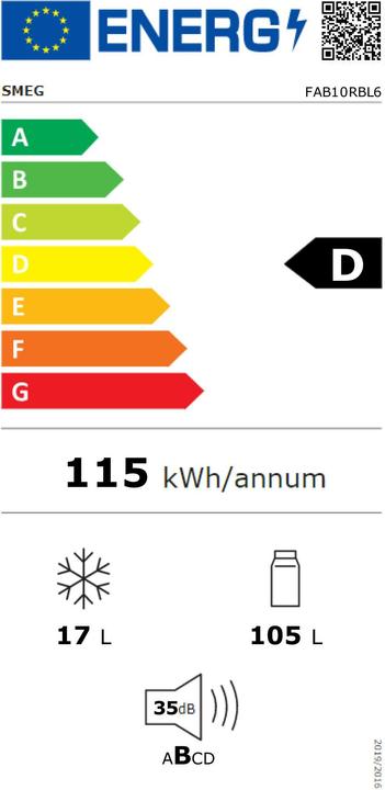 Etichetta energetica Smeg Stile retrò FAB10RBL6 (122 l)