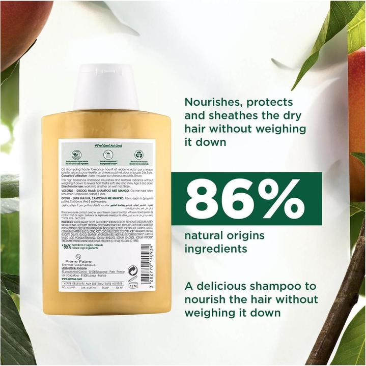 Actual product image Klorane Mango Shampoo + Sample 2ml Fl 400 ml (400 ml, Liquid shampoo)