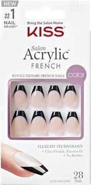 Produktbild KISS Adhesive nails Salon Acrylic French Color - Flame 28 pcs (Dark Black)