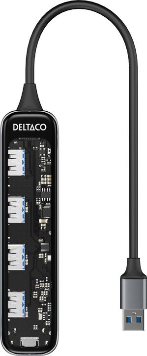 Actual product image Deltaco USB-A hub with 4x USB 5 Gbit/s transparent (USB-C, 4 Ports)