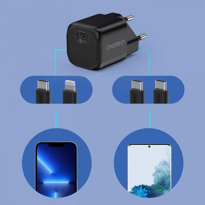 Productafbeelding Choetech GaN USB lader Type C PD 30W zwart (PD5007) (30 W)