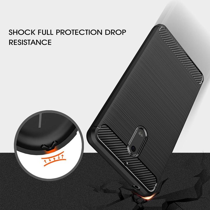Actual product image König Design Nokia 6 TPU Mobile Case Carbon Fiber Optic Brushed Protective Cover Frame Black (Nokia 6)